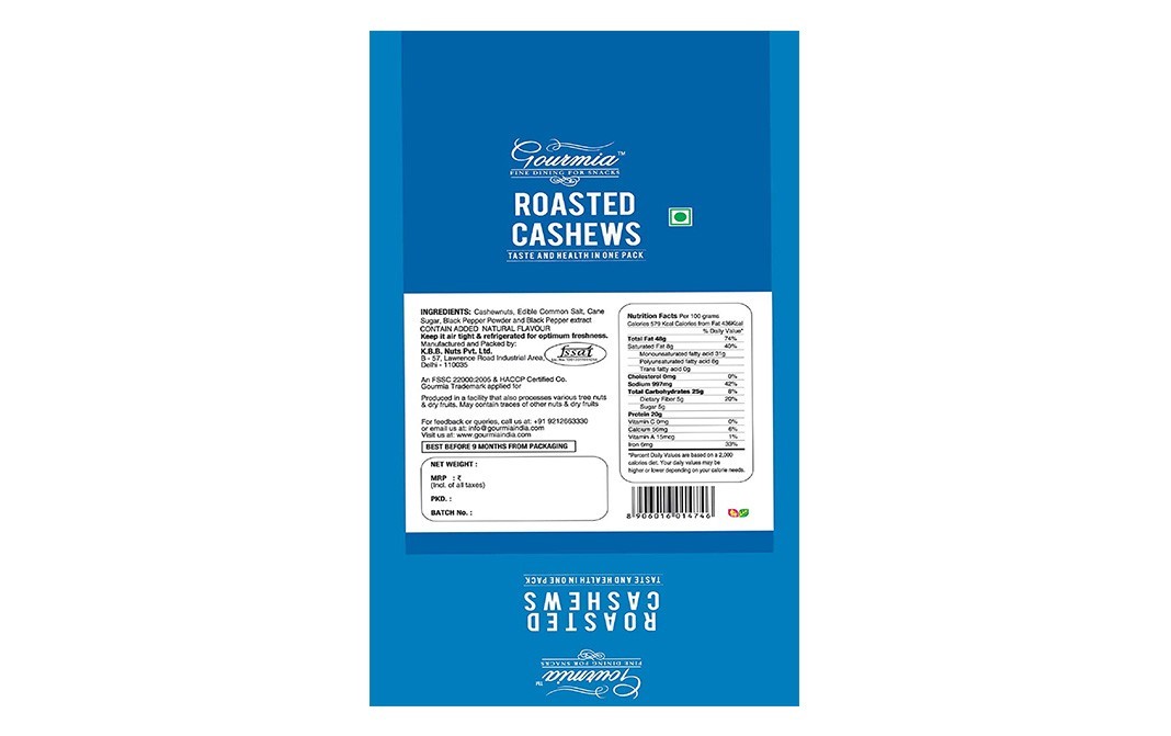 Gourmia Roasted Cashews (Salt & Pepper)   Pack  200 grams